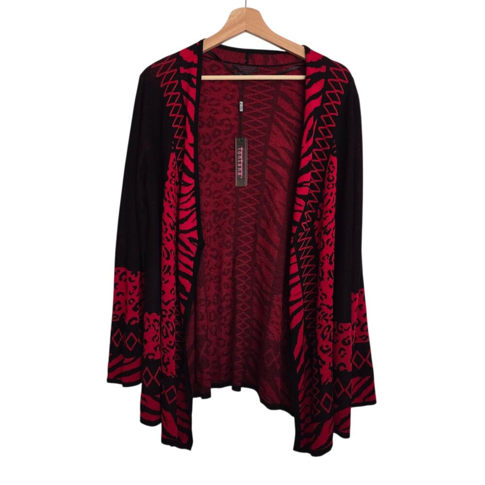 NEW Fontana Soft Knit Long Sleeve Mixed Animal Print Open Front Cardigan XL